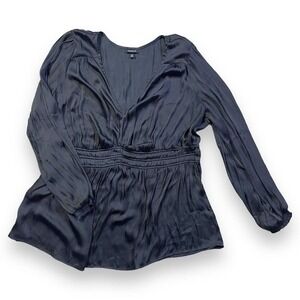 Torrid Peplum Satin‎ Smocked Waist Top Black Plus Size 3 3X 22 24 #D54054​